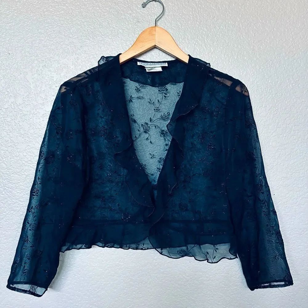Jessica Howard Vintage Formal Black Sheer Shoulder Cover Up